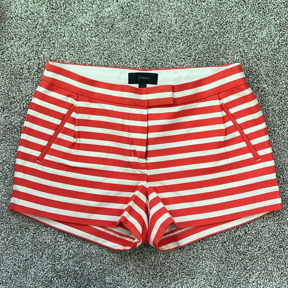 J. Crew Coral and White Stripe Shorts